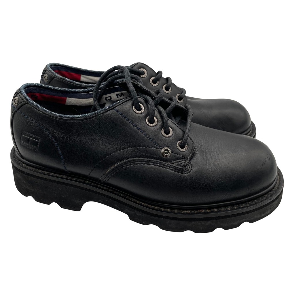 Vtg Y2K Tommy Hilfiger‎ Oxford Shoes Black Leather Lug Sole Mens 9 Grunge Street